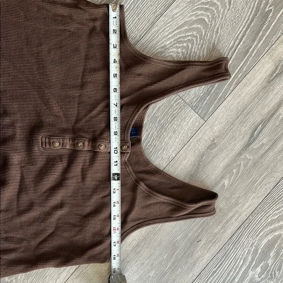 Brown Ribbed Button-Up Women's Top - Picture 3 of 4